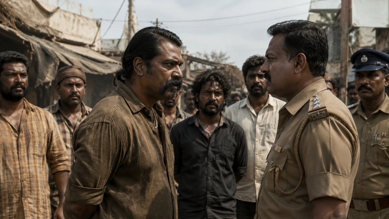 Police confrontation in a gritty crime drama scene