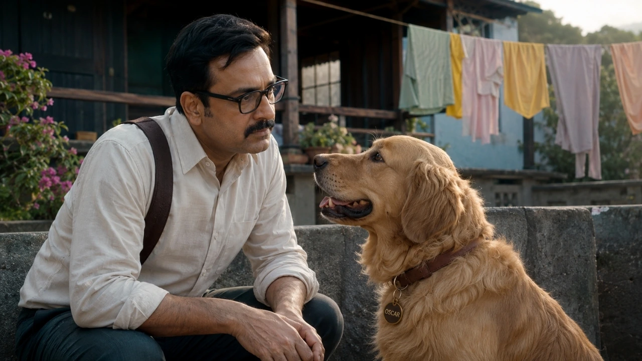 Pankaj Tripathi with Oscar dog in Ohh My Dog movie scene