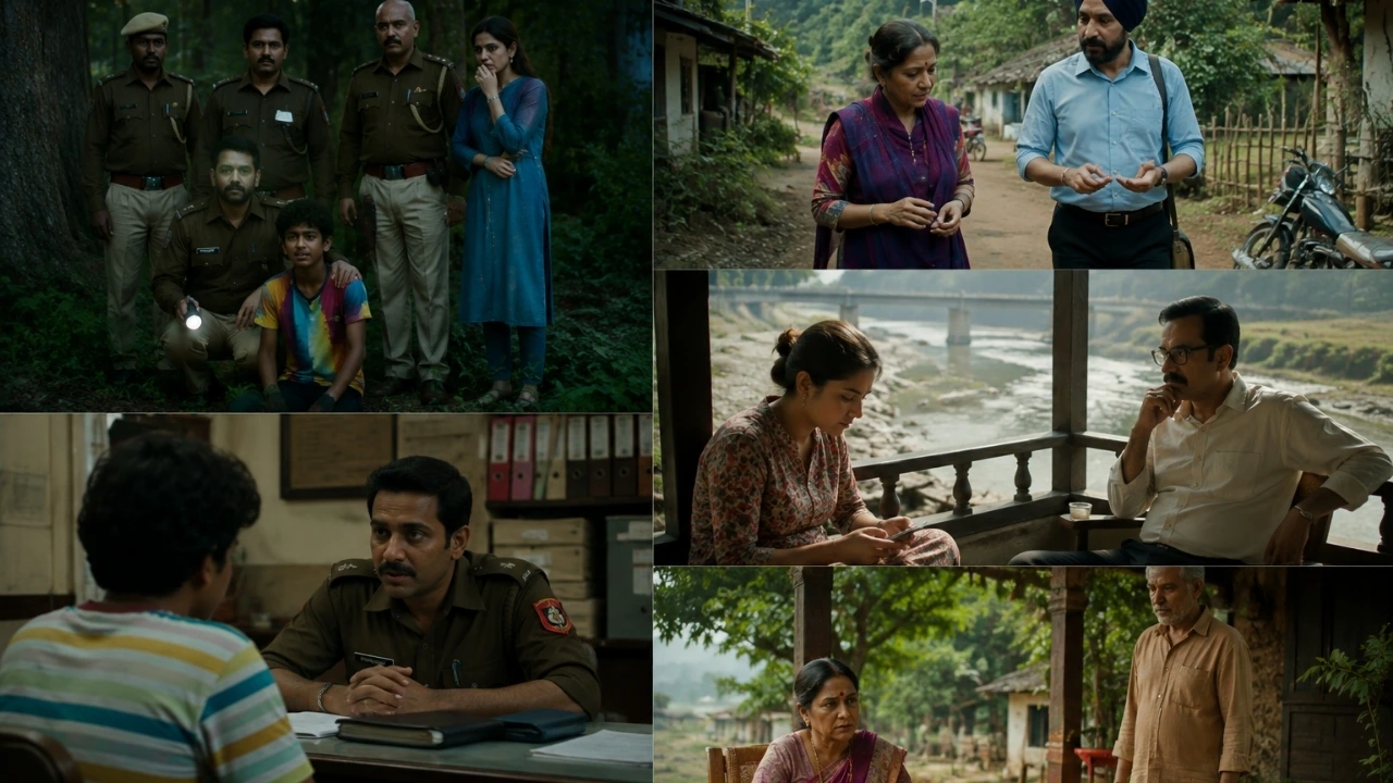 Ohh My Dog movie characters in forest, village and police investigation scenes