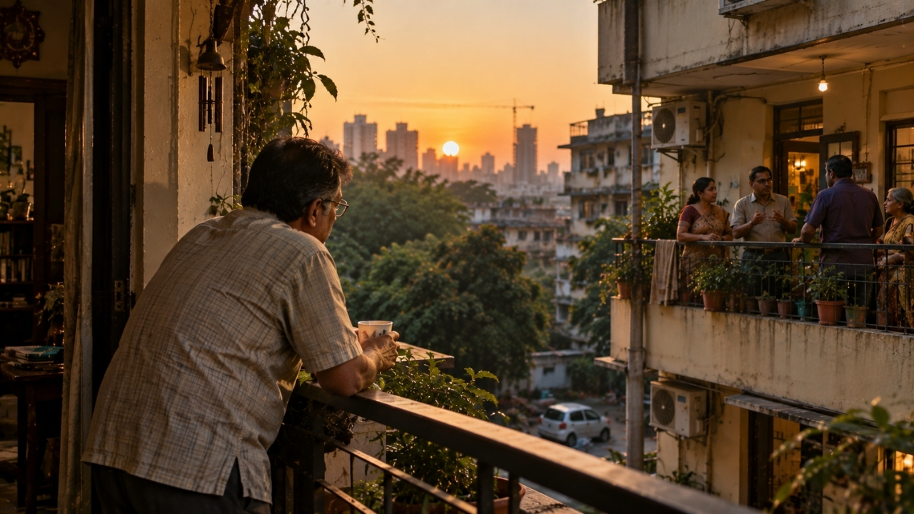 Old Mumbai apartment overlooking the city skyline