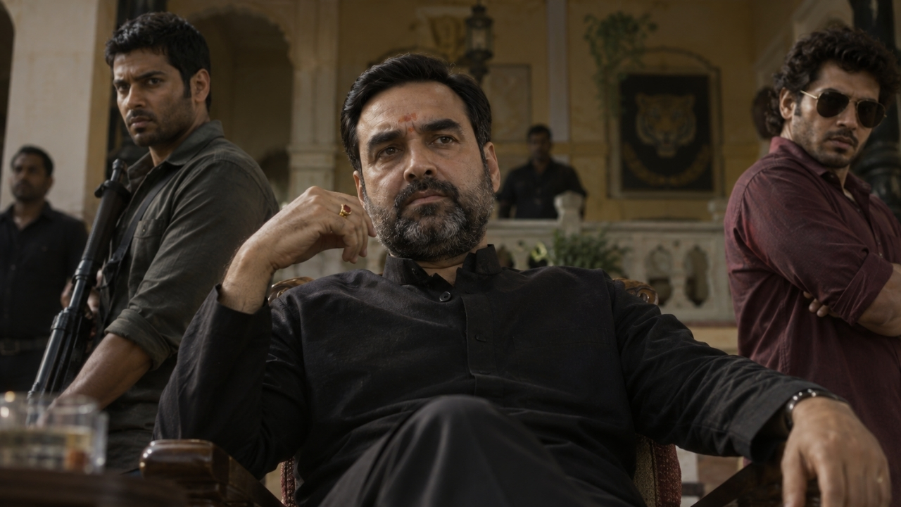 Mirzapur The Movie cast in a dramatic crime thriller poster