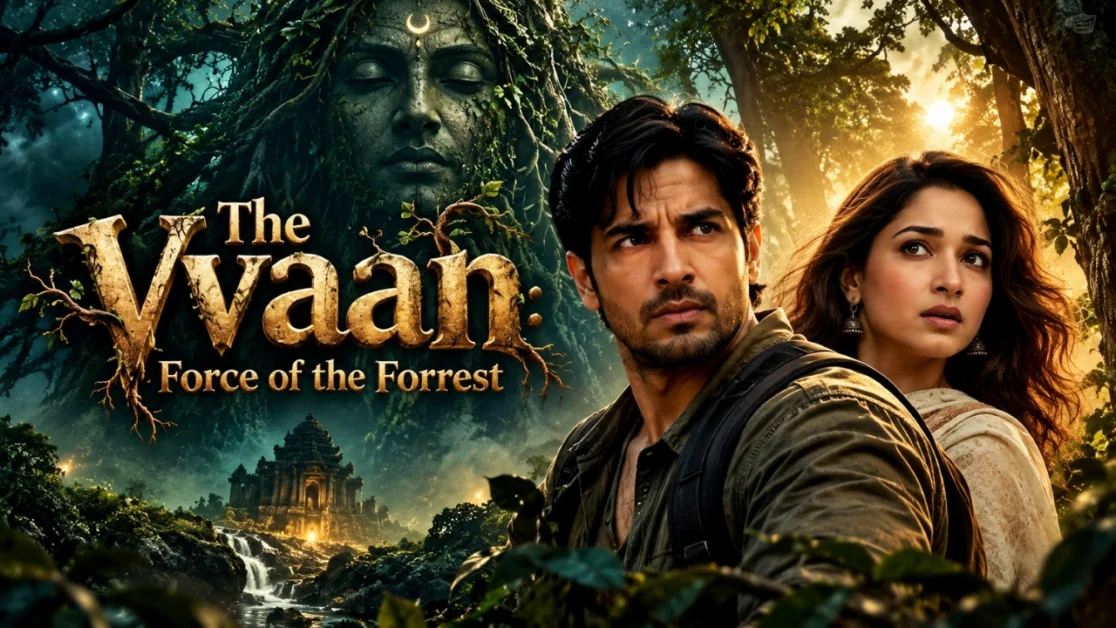 The Vvaan Force of the Forrest poster featuring Sidharth Malhotra and Tamannaah Bhatia in a mysterious forest
